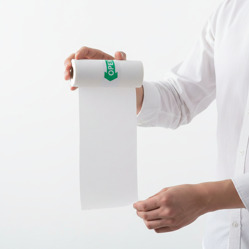 Homme déroulant le papier thermique