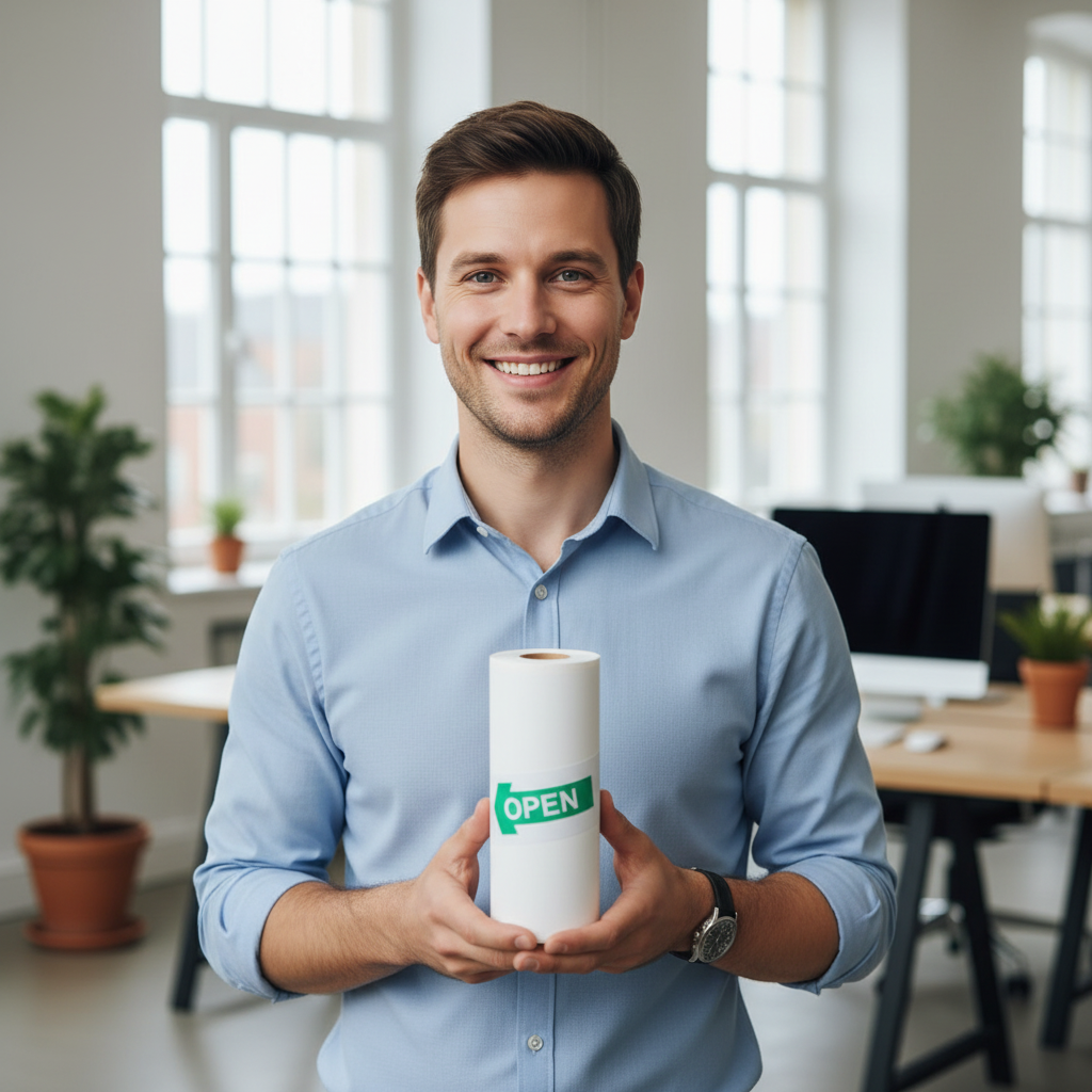 Homme tenant le rouleau